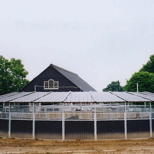 Ground-Standing Horse Walker with partial roof, 18m, 6 Horses, Overbrook Farm, USA